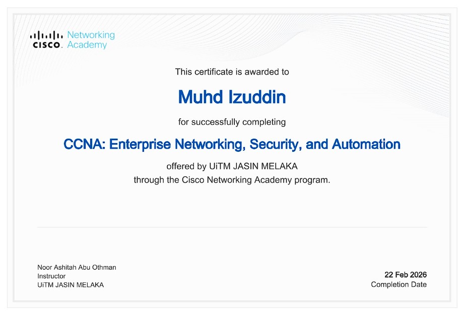 CCNA Enterprise Networking, Security and Automation certificate