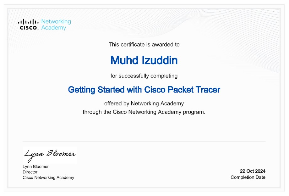 Getting Started with Cisco Packet Tracer certificate